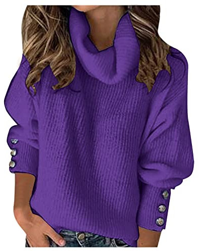 Maglione ColloAlto Donna Invernale Maglioni Donna Invernali Pullover Donna Sweater Maglione Oversize Largo Donna Manica Lunga Elegante Particolari Taglie Forti Larghi Donna (A02 Viola, 5XL)