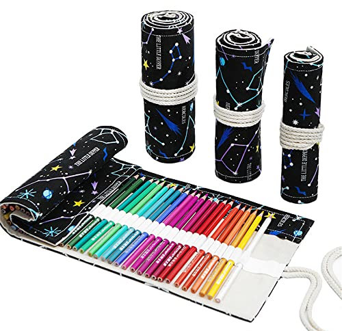 DIYOMR 24/36/72 emplacements pour crayons de couleur, trousse enroulable pour pinceaux courts, trousse pour dessin, coloriage et croquis (constellation, 36 emplacements)