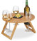 Relaxdays Picknick Weintisch, klappbar, HxD: 22x39cm, Getränkehalter 4 Weingläser & 1 Flasche, Bambus Weintablett, Natur