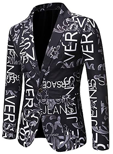 Manches Longues Costume Homme Moderne Alphabet Impression Printemps Automne Costume Veste Homme Slim Fit Revers Avec Poches Blazer Homme Casual Fête All-Match Costume Homme A-Black 3XL
