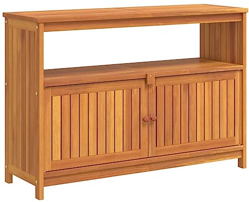 vidaXL Table Console de Jardin, Table de Couloir avec Étagère et Compartiment, Meuble de Rangement avec Portes Extérieur, Bois Massif d'Acacia