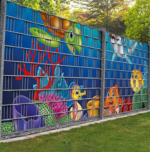 Displayhersteller MyMaxxi Zaunsichtschutz - Meerestiere - Sichtschutzstreifen für Doppelstabmattenzaun - Windschutz Sonnenschutz Blickdicht - Sichtschutz Garten Teil2-9 Streifen - 250x180cm