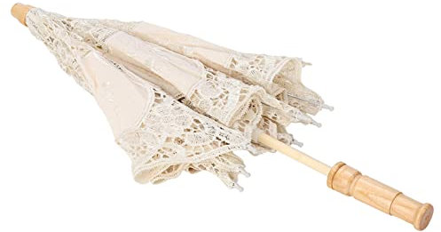 Dioche Parasol Mumusuki Dentelle Parapluie Soie Tissu À La Main Dentelle Fleur Broderie Parasol Mariage Mariée Photographie Parapluie Beige (Beige)