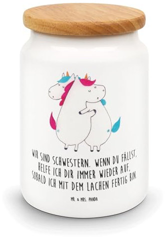 Mr. & Mrs. Panda Vorratsdose Einhörner Umarmen - Geschenk, Unicorn, Vorratsdosen Mehl, Einhorn Deko, Vorratsbehälter Küche, Sister, Geschwister,