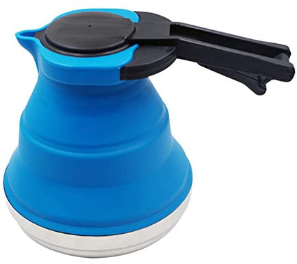 Tetera Portátil de acero inoxidable silicona plegable agua plegable hervidor de agua al aire libre camping que viaja caminando 1.5L tetera plegable de té Tetera Electrica (Size : Blue)