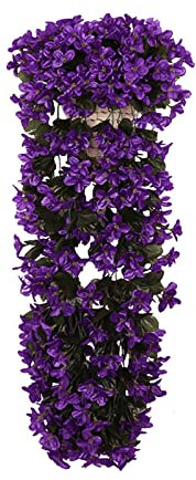 Scceatti Künstliche Pflanzen für den Innen- und Außenbereich, künstliche Veilchen-Girlande, Seidenblumen, violette Blumenampel, Strauß, violette Blume, hängende Girlande, Glyzinie, Orchidee, Wand,