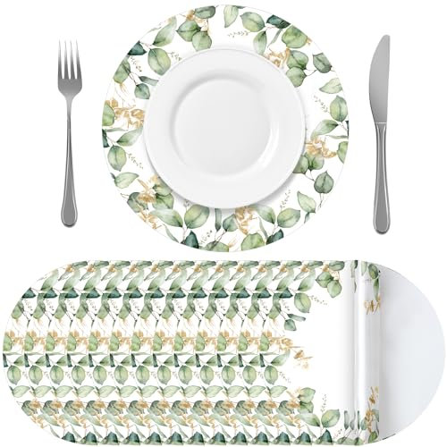 Runde Papier-Tischsets, Eukalyptusblätter, Hochzeit, Papiermatten, 30,5 cm, Salbeigrün, Sommer, Einweg-Tischmatten für Esstisch, Küche, rustikale Hochzeit, Babyparty, Geburtstag, Partyzubehör, 100