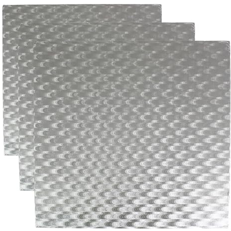 PME Square Cake Board 6 / 15 cm, 11 mm Thick, Cardboard, Silver, 6-inch (Pack of 3)