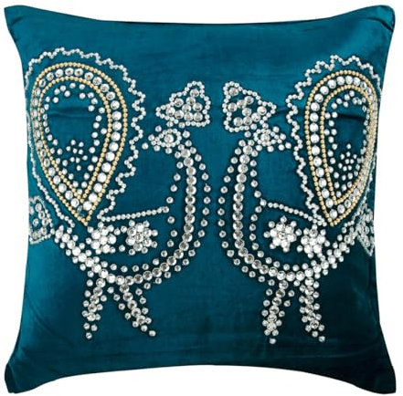 The HomeCentric Blau Werfen Kissen Abdeckung Fur Couch, Kristall Tanzen Peacock Bird Theme Art Deco Kissen Decken, 2 Stück, 35x35 cm Kissen Fall, Platz Samt Kissenbezug, Blumen Art Deco - Peacock Deco
