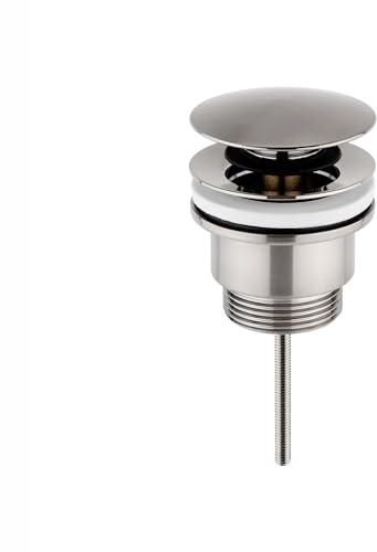 ENKI W71 Basin Waste, Brushed Nickel, Pop Up | Pop-Up Click Clack, Overflow, Slotted, Pop Up Plug, Easy Clean, Bathroom