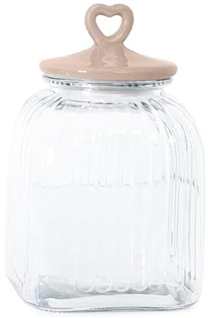 Barattolo Contenitore in Vetro con Tappo a Cuore Certificato per Alimenti, Barattoli Contenitori con Coperchio Organizer Cucina Caffè Sale Biscotti Pasta Caramelle (Rotondo Tortora 3550 ML)
