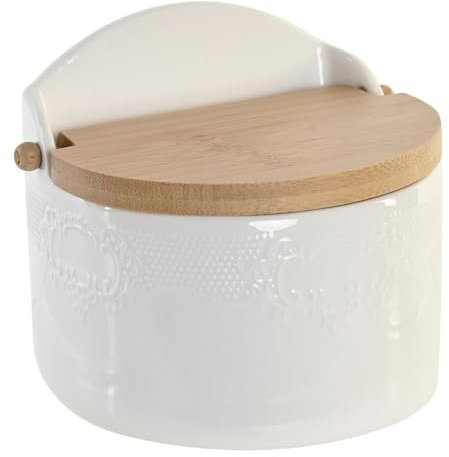 Salero de porcelana blanco con tapa de madera estilo nordico (Salero)