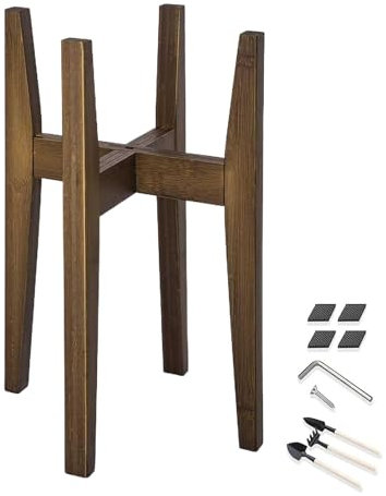 CENMOO Versatile Plant Stand, Bamboo, Adjustable 10.5-14.5in, Waterproof Natural Walnut Paint, Indoor-Outdoor Use