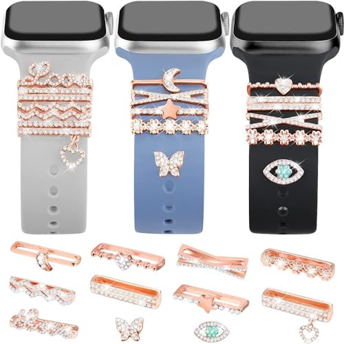 JR.DM 11 Stück Watch Armband Charms kompatibel mit Apple Watch Armband 38mm 40mm 41mm 42mm 44mm 45mm 46mm Metall Diamant Dekorative Bling Schmuck für iWatch-Series 10 9 8 7 6 5 4 3 2 1 (Ohne Armband)