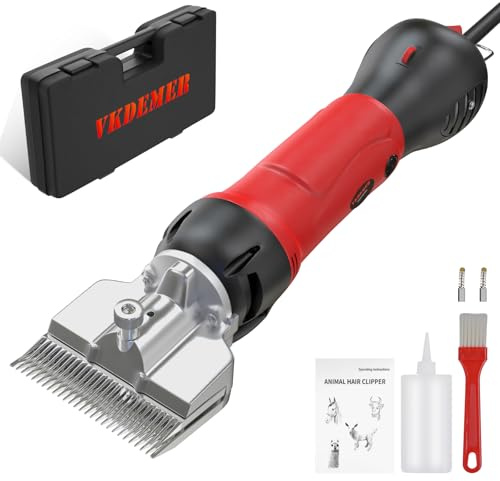 Vkdemer Horse Clippers,600W Professional Electric Horse Grooming Kit, Shaving Equine Clippers for Horses Goat Cattle Large Thick Coat Animals,6 Speeds Heavy Duty Farm Livestock Haircut Trimmer