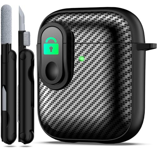 RFUNGUANGO Compatible with AirPods Case with Cleaning kit, Anti-Fall Lock Design, Powerful Drop Protection, Carbon Fiber Black Compatible with AirPods 2nd 1st Generation Charging Case,Black