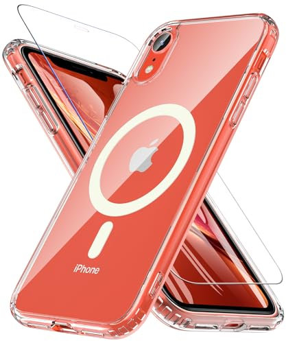 Kuaguozhe Magnetic for iPhone XR Phone Case with Screen Protector, iPhone XR Case Compatible with Mag-Safe, Military Grade Drop Protection Case Shockproof Bumper Cover for iPhone XR 6.1 inch (Clear)