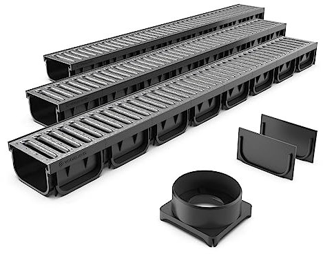 Vodaland EASY 2 Plastic channel drain kit with galvanised grating - load class A15 (3 Pack)