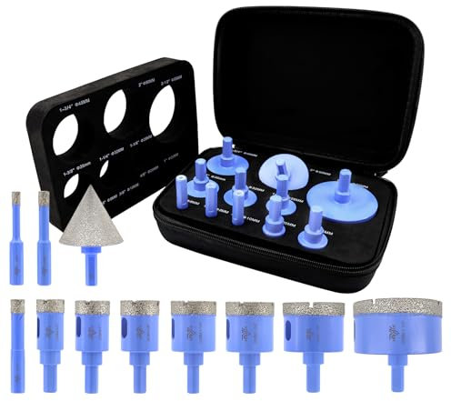 VENJELD Diamond Drill Bits Set 11Pcs - 6/8/10/20/25/28/32/35/45/65mm Triangle Shank Tile Hole Saw Kit, 50mm Beveling Chamfer Bit for Porcelain Tile Ceramic Granite Marble Dekton