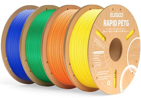 ELEGOO Rapid PETG Filament 1.75mm Gelb Orange Grün Blau 4KG, High Speed 30-600mm/s 3D Drucker Filament Maßgenauigkeit +/- 0.02 mm, 4 Stück 1kg Pappspule(2.2lbs) Passend für die meisten FDM 3D Drucker