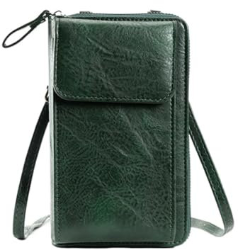 Pmnzdy Handytasche zum Umhängen Damen Geldbörse Kleine Handy Umhängetasche Leder Brieftasche RFID Schutz Crossbody Handytasche Schultertasche mit Fach Verstellbar Abnehmbar Schultergurt Grün