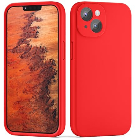CALOOP Slim-Fit for iPhone 14 Case 6.1,Skin Soft Liquid Silicone,Hard Frame Sturdy Shockproof Cover with Anti-Scratch Microfiber Lining,Full Protection for Screen and Lens,Red