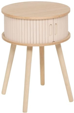 Table d'appoint Table de Chevet 2 Portes Effet Lattes Beige crème H 54 cm - Atmosphera