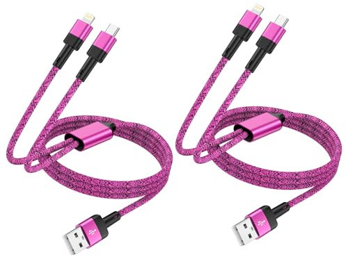 Multi Charger Cable 2Pack 1.2M - 2 in 1 Nylon Braided USB Type C Lightning Connector for iPhone 15 14 13 12 11 8 7 XR XS, Android, Samsung, Huawei, Nexus, Nokia, LG, Sony
