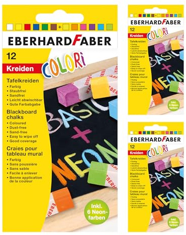 EBERHARD FABER- Tafelkreide Colori, 36 Kreiden | 12 Basic- und Neonfarben