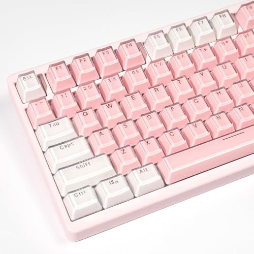 Mintcaps Keycaps - 104 Keys Crystal Jelly Translucent Custom Keyboard Keycaps OEM Profile Cute for 60/65/75/100 Cherry Gateron Mx Mechanical, Pink and White