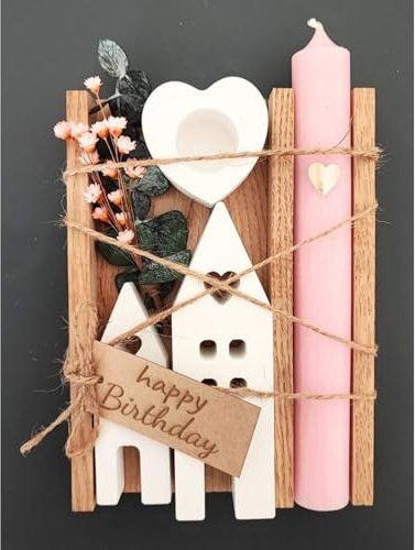 Kerzen Geschenkset zum Geburtstag Frauen oder Freundin | Mitbringsel | Lichterhäuser Kerze Deko mit Trockenblumen