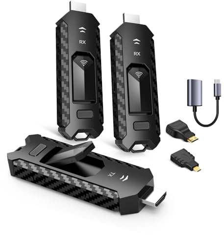Wireless HDMI- Transmitter and Two Receiver, Portable Multi-TVs Extender Kit, Plug and Play, Heat-Control, 5.8G/2.4G @60Hz, 165FT/50M, Stream Video Wirelessly from Laptop to HDTVs/Monitors