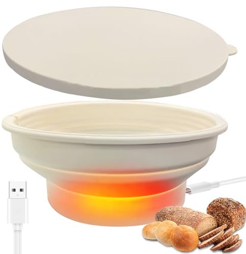 Silicone Round Foldable Heating Bread Proofing Basket,9 Inch, For Loaves & Yogurt Making