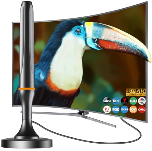 2025 Upgraded HD Antenna, Indoor TV Antenna for Smart TV, Long Range Reception Digital Antenna with Powerful Magnetic Base for Local Channels Compatible with 1080P/4K/8K/All