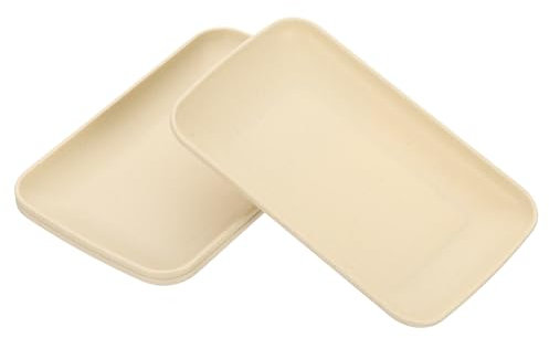 PATIKIL Lot de 3 assiettes rectangulaires en plastique réutilisables incassables pour dîner, gâteau, fruits, salade, cupcakes, steak, beige - 22,9 x 15,2 cm