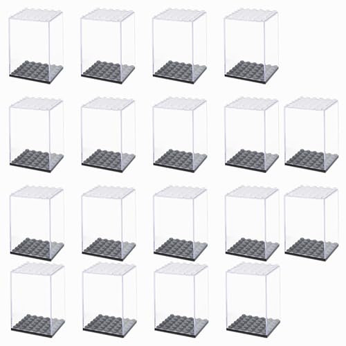 Acryl Vitrine 18er-Pack Stapelbare Displayhüllen für Mini-Blockfiguren, Durchsichtige Aufbewahrungsbehälter für Sammlerstücke mit Oberem Schlitz, Kleine Organizer-Schrankboxen für Hobbyspielzeug
