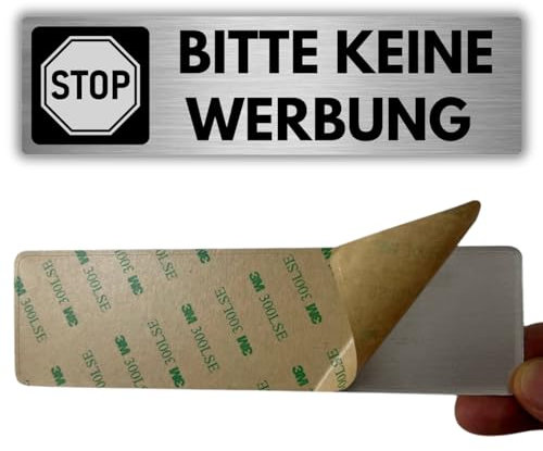 LEIASA | Selbstklebendes Schild: Bitte keine Werbung - 5x18 cm - Dicke 0,8 mm - Aluminium - Keine Werbung - Aufdruck - 3M Klebeaufkleber - Schild Keine Werbung