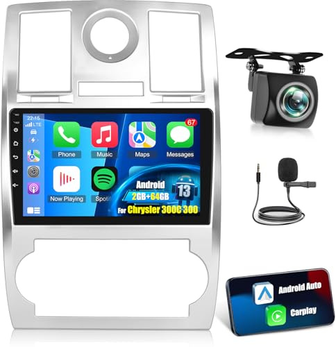 NHOPEEW Android Autoradio für Chrysler 300C 300 2005 2006 2007 2008 2009 mit Drahtlos Carplay und Android Auto - WiFi GPS Mirror Link Split Screen Lenkradsteuerung FM RDS + Rückfahrkamera