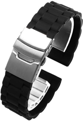 Uhrenarmband aus Silikon mit Schnellverschluss, 15–22 mm, Unisex-Armband, Ersatzarmband, Edelstahl-Faltschließe, passend for Smartwatches, Quarzuhren, traditionelle Uhren(Black silver buckle,15mm)