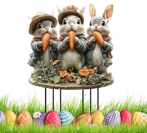 CHIHOLEN Osterdeko Outdoor, Gartenstecker Ostern, Frühlingsdeko Draußen, Osterhasen Figuren Vintage Garten Stecker Deko, 2D Acryl Ostern Deko für Draußen Drinnen Garten(B)