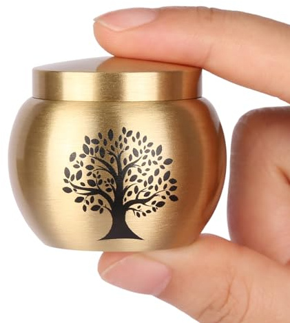 HOOMTREE Small Urns for Human Ashes Keepsake Set of 1,Mini Urns for Ashes Made of Brass with Tree of Life Pattern,Mini Cremation Urn for Ashes Adult Women Male Pet,Hold Up to 2.3 Cubic Inches