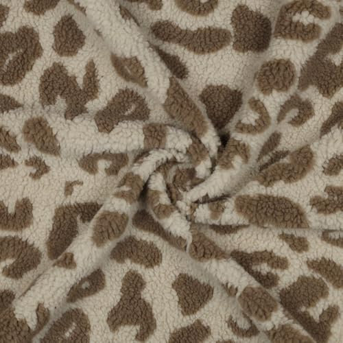 Teddystoff mit Leopardenmuster – 160 cm breit – 320 g/m² – 100 % Polyester –weich und wärmend für Jacken, Mäntel, Kinderkleidung, Kissen, Decken – Meterware ab 50 cm