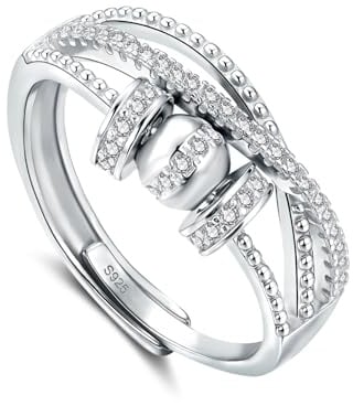 Kamise Silber Anxiety Ring, Sterling Silber Angst Ringe, Anti Stress Ringe | Stimmungsring, Dekompressionsring, Offen Einstellbar, Weißgold, für Damen, Unisex, Hypoallergen, Geschenk, Leichte, Schmuck