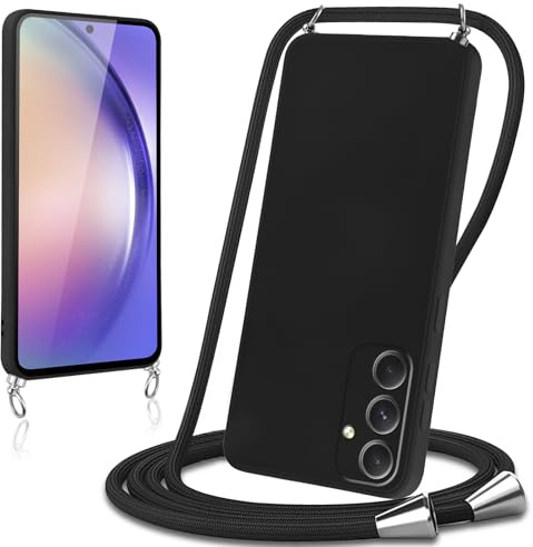 Knrlqim Coque avec Cordon pour Samsung Galaxy A54 5G Collier Lanière Silicone Liquide Bumper Housse Réglable Téléphone Étui Portable Lanyard Case Cover Protection pour Samsung A54 5G 6,6,Noir