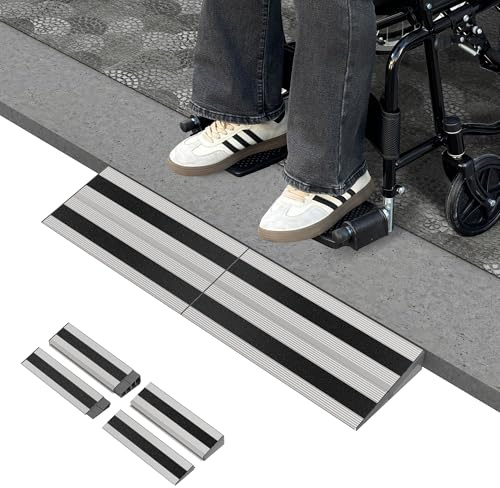 XARILK Modulare Aluminium Rampe, Stabil, rutschfest, Verstellbar, Robust | 500 kg Tragfähigkeit, 5,1 cm Erhöhung, rutschhemmend, für Rollstühle, Elektrorollstühle, Türschwellen, Bordsteine, Eingang