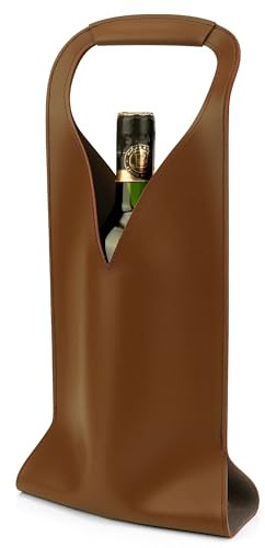Linkidea Vegan Leather Wine Bottle Bags, 16.7 x 6.9 Tote Container for Gifts, Luxury Gift Bags for 750ml Bottles, Fits Christmas Use (Brown)