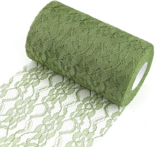 Tischläufer Eukalyptus Grün, 15 cm x 25 m Tischläufer Spitze Spitzenband Tischdeko Hochzeit, Tischband Abwaschbar Hochzeitsdeko, Dekoband Tischläufers für Hochzeit Partys Festliche Dekoration