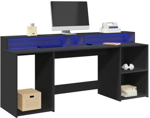 Tonture Scrivania a LED nera, 200 x 55 x 91 cm, resistente materiale in legno, scrivania per computer con illuminazione RGB, molto spazio per ufficio, gaming e ufficio domestico