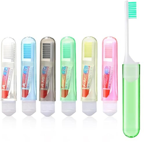 Yuannee Reisezahnbürste,6PCS Klappbar Reise Zahnbürste Set mit Zahnpasta Klappbare Reisezahnbürste Faltbare Zahnbürste Weiche Borsten für Unterwegs Camping Reisen Kinder Erwachsene(Bunt)