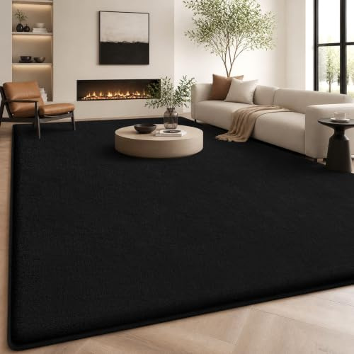 Homaxy Moderner Kurzflor Teppich Wohnzimmer Extra Groß Teppiche, 240x340 cm | Rutschfest Flauschig Waschbarer Teppiche Kuscheliger Extra Weich fürs Kinderzimmer Schlafzimmer, Schwarz